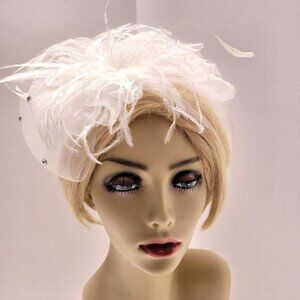 White Bow & Feathers Fascinator Hair Clip Hair Accessory